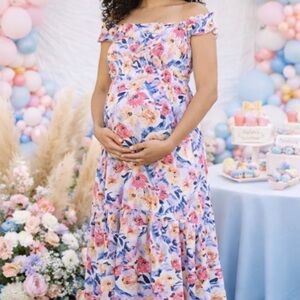 Isabel Maternity by Ingrid and Isabel Smocked Maxi Tiered Floral Dress Size M